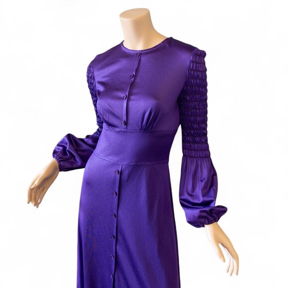 VINTAGE 70s FRANCES FORD PURPLE Maxi Dress * Made in England * Medium - Picture 8 of 17